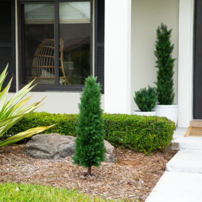 4&#39; UV Resistant Artificial Cedar Plant with Integrated Ground Stake (Indoor/Outdoor) - Set of 2