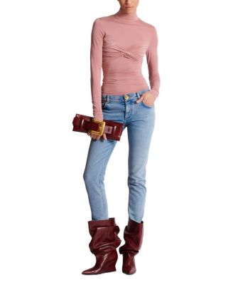  Pleated Long-Sleeved Jersey Top