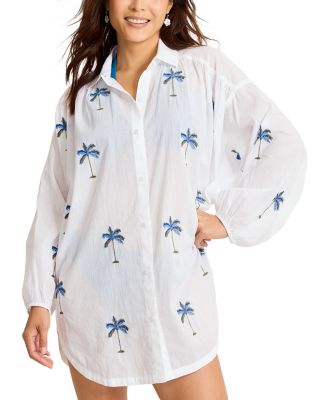Catalina Coast Palm Boyfriend Shirt Swim Cover-Up