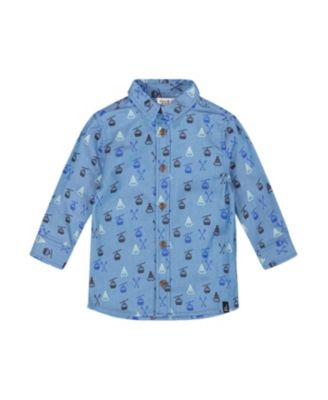 Boys' Printed Long Sleeve Button Front Chambray Shirt - Little Kid, Big Kid