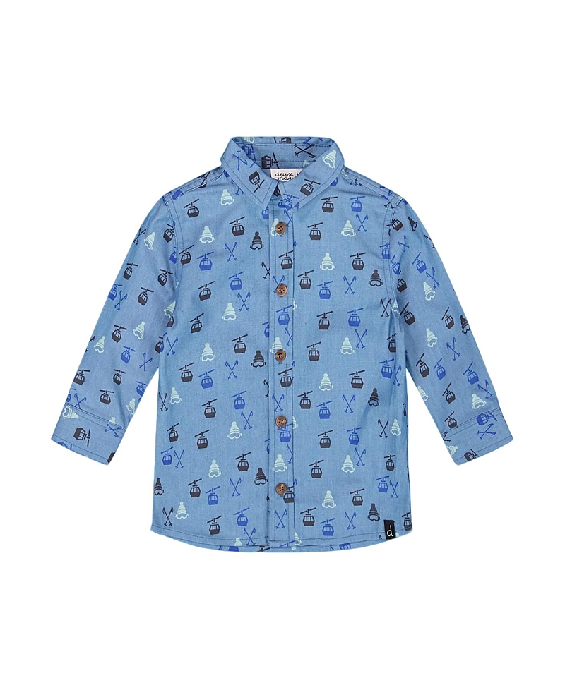 Deux Par Deux Long Sleeve Button Front Chambray Shirt In Blue