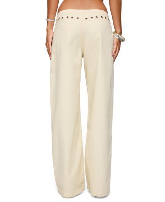 Grommet Tie Waist Low Rise Colored Wash Jeans