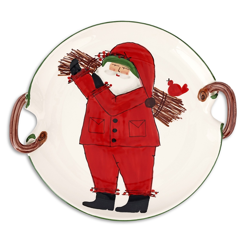 Vietri Old St. Nick Handled Round Platter With Sticks In Red