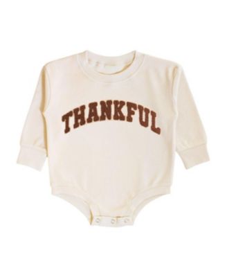 Boys' Thankful Patch Varsity Thanksgiving Long Sleeve Romper - Baby