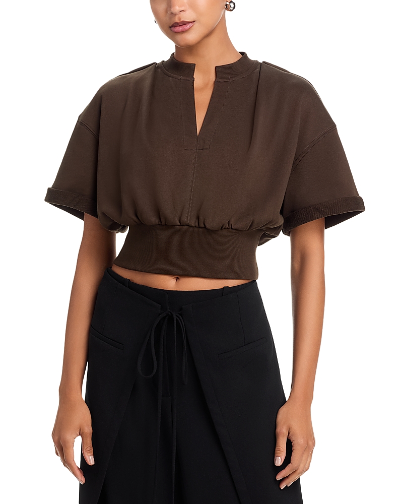 3.1 Phillip Lim Short Sleeve Cropped Sweatshirt In Brown