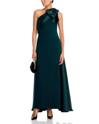Long Mikado One Shoulder Bow Fit and Flare Gown - Exclusive