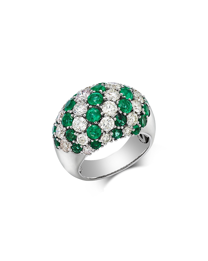 Bloomingdale's Fine Collection Bloomingdale's Emerald & Diamond Band Ring In 14k White Gold In Metallic