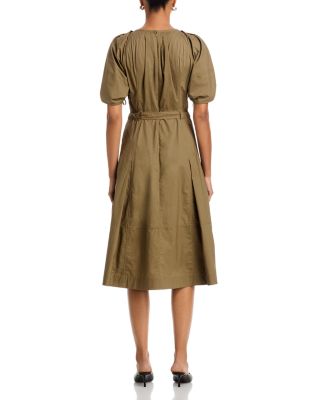 Ruched Puff Sleeve Midi Dress