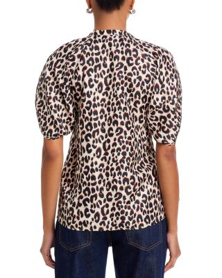 Leopard Print Ruched Sleeve Top