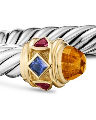 Renaissance&reg; Cable Flex&reg; Bracelet in Sterling Silver with 14K Yellow Gold, Madeira Citrine, Tanzanite and Rhodolite Garnet, 9mm