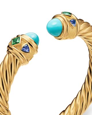 Renaissance&reg; Cablespira&reg; Bracelet in 18K Yellow Gold with Turquoise, Tsavorite and Tanzanite, 9mm