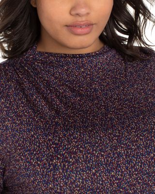 Shirred Long Sleeve Mock Neck Top