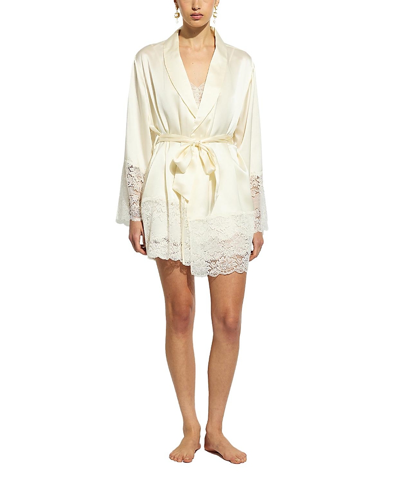 Ginia Silk Lace Robe In Sand