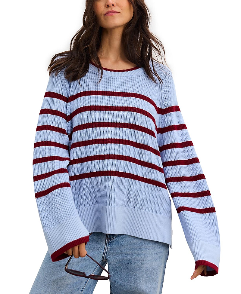 Hatch Collection The Carly Striped Shaker Maternity Sweater In Blue