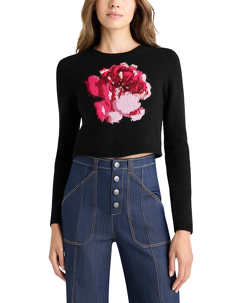 Cinq À Sept Cinq A Sept Heritage Rose Cropped Sweatshirt In Black