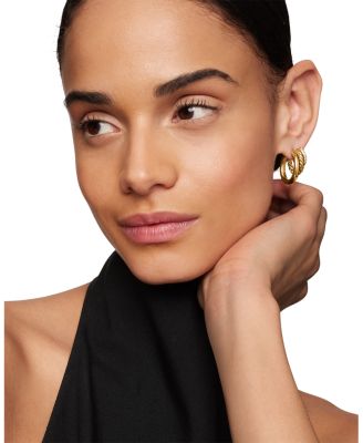 DY Mercer Three Row Huggie Hoop Earrings in 18K Yellow Gold with Pavé Diamonds