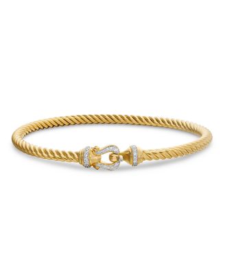 David Yurman - 18K Yellow Gold Cable Diamond Buckle Cablespira&reg; Bangle Bracelet, 3.5mm