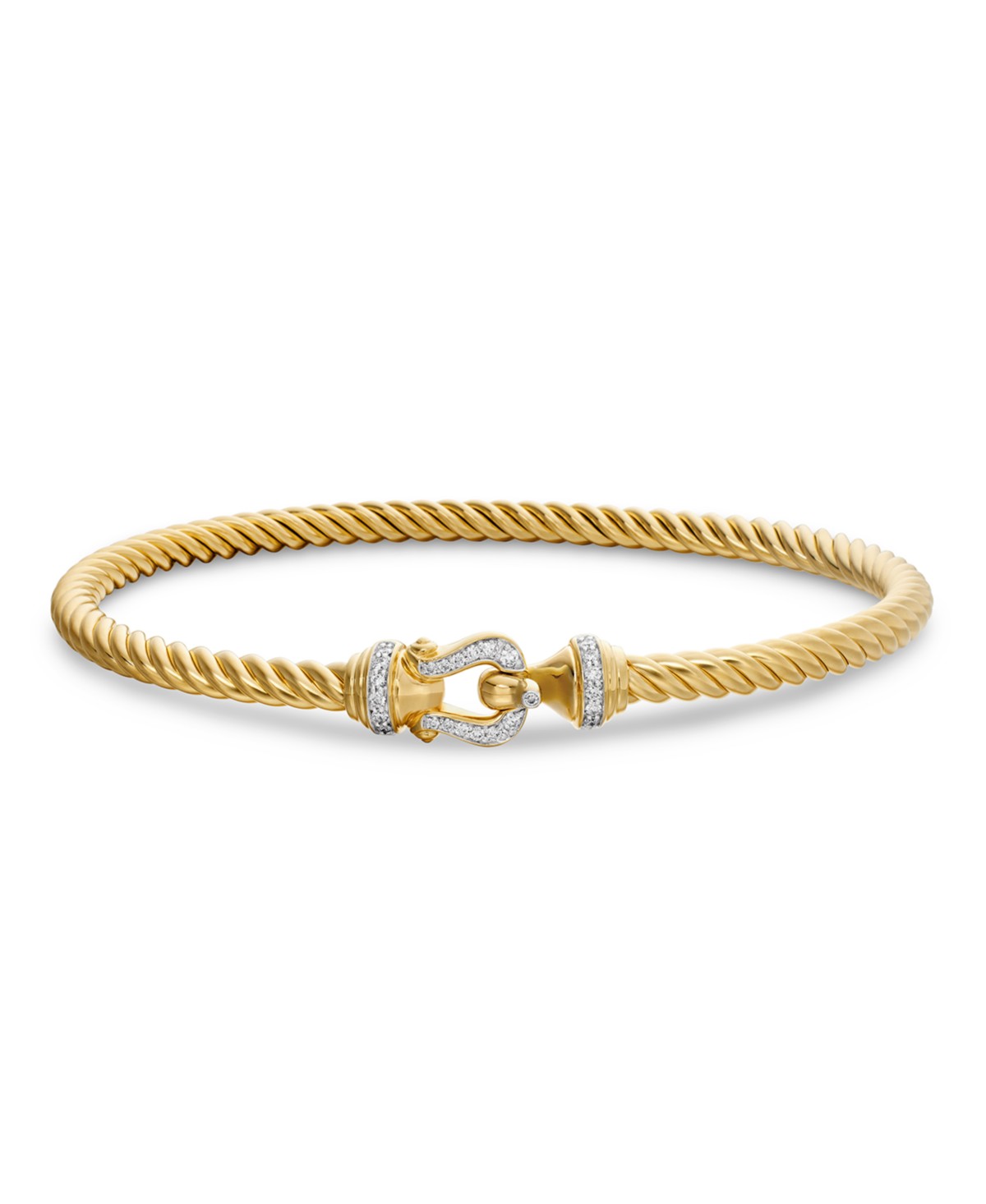 18K Yellow Gold Cable Diamond Buckle Cablespira® Bangle Bracelet, 3.5mm