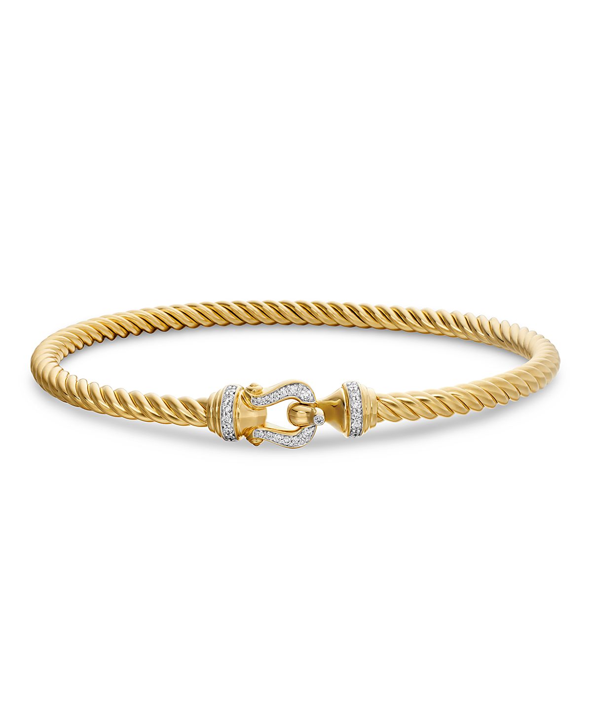 David Yurman 18K Yellow Gold The Cable Collection Diamond Buckle Cablespira Bangle Bracelet