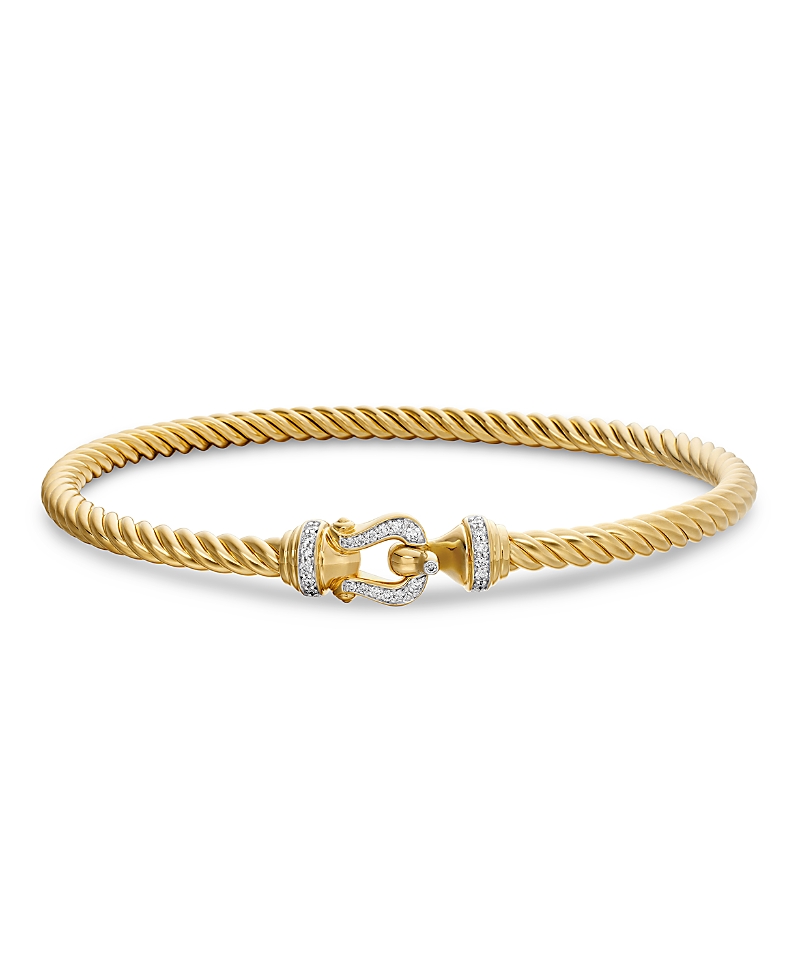David Yurman 18K Yellow Gold The Cable Collection Diamond Buckle Cablespira Bangle Bracelet