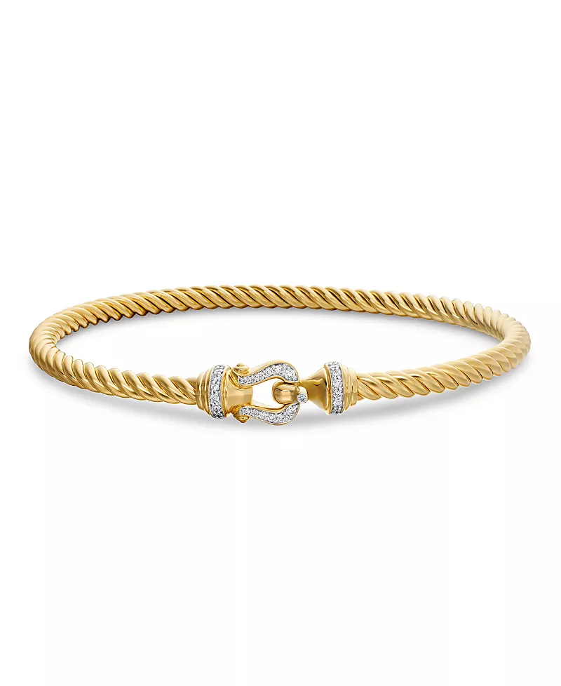 David Yurman 18K Yellow Gold The Cable Collection Diamond Buckle Cablespira Bangle Bracelet