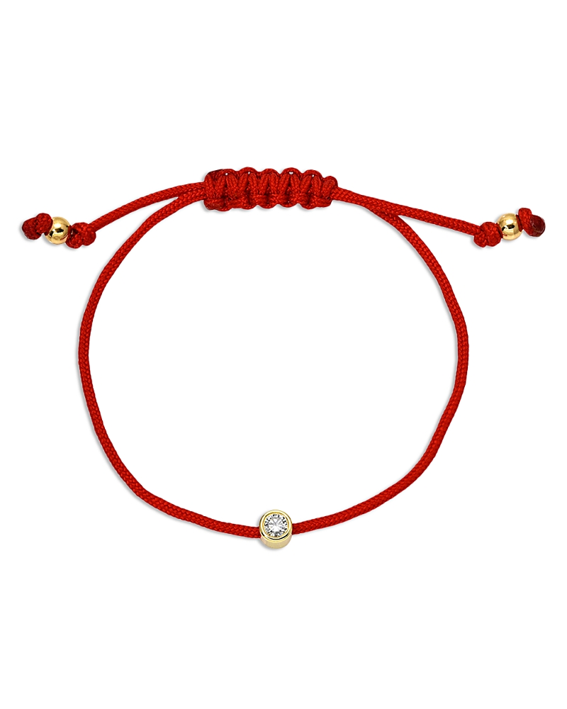 Zoe Lev Lab Grown Diamond Red Cord Slider Bracelet In 14k Yellow Gold