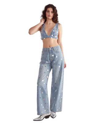Bead Embellished Denim Bralet