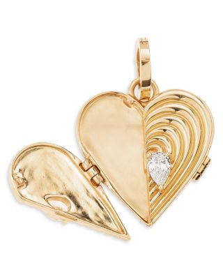 14K Yellow Gold Lab Grown Diamond Pear Groovy Locket Charm Pendant
