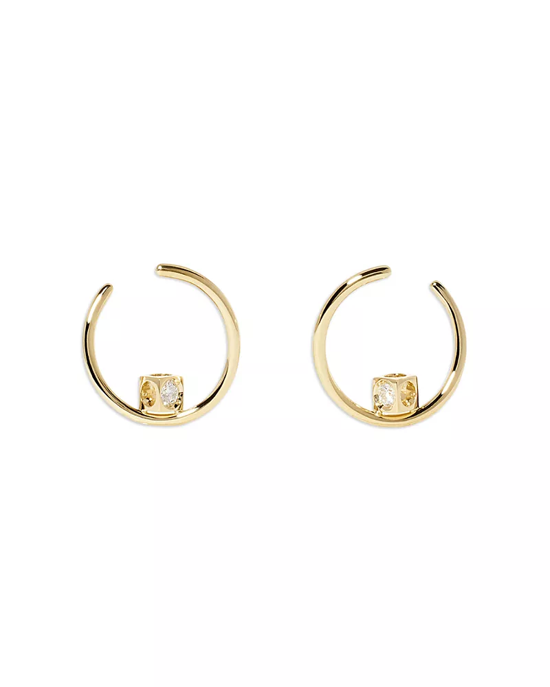Dinh Van 18K Yellow Gold Le Cube Diamant Spiral Hoop Earrings