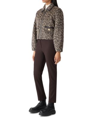 Animal Print Cropped Leather Trim Jacket