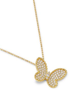 18K Yellow Gold Jasmine Diamond Pav&eacute; Butterfly Pendant Necklace, 16-18"