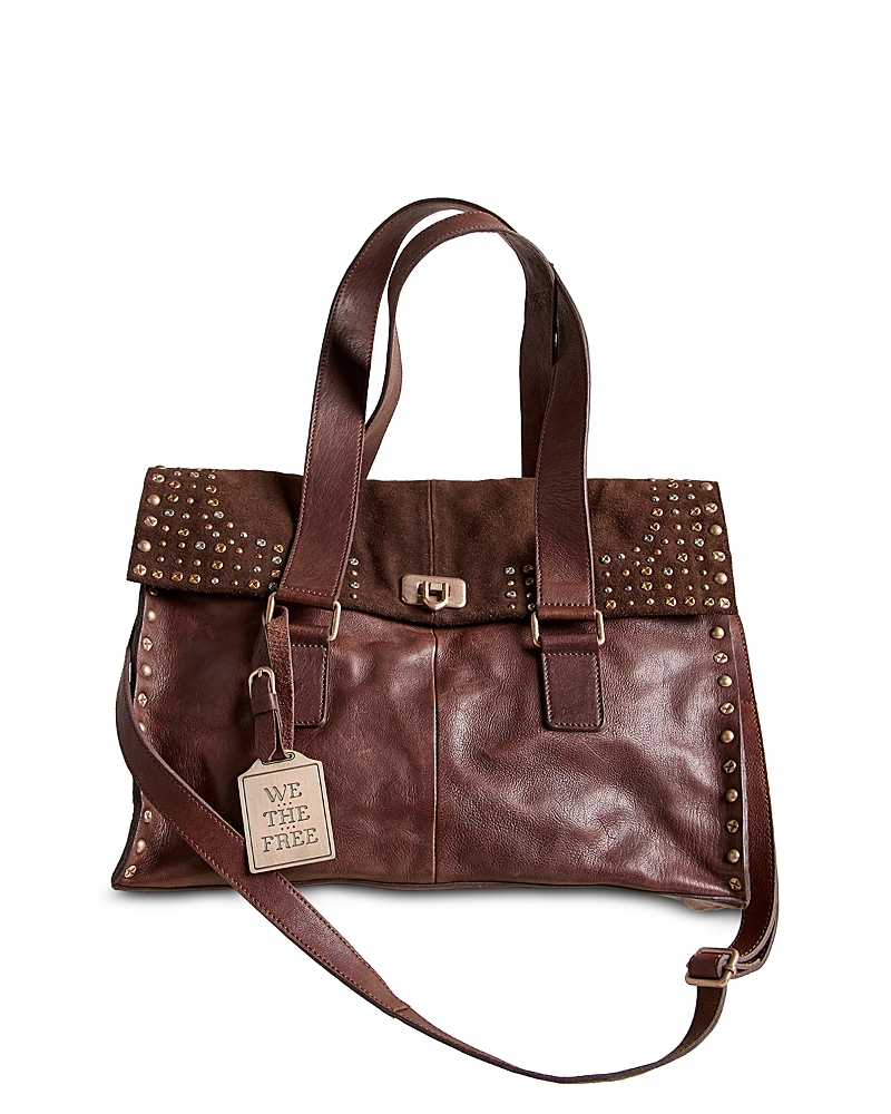 Free People Shay Studded Leather Tote In Brown