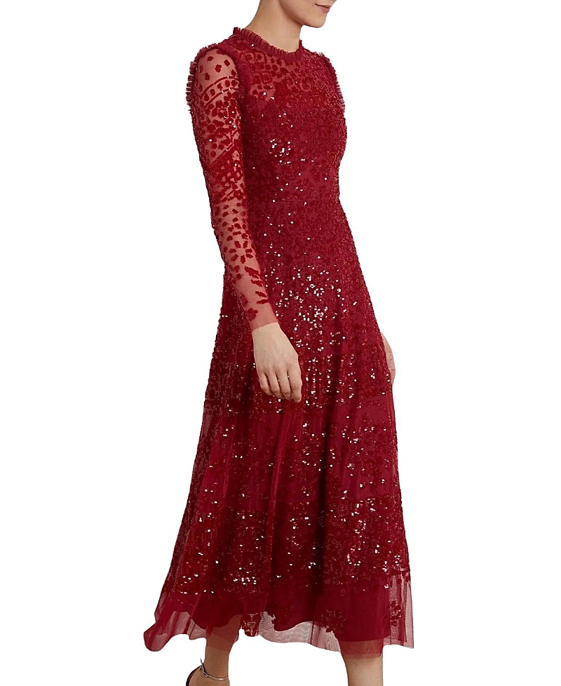 Needle & Thread Aurora Long Sleeve Ballerina Midi Dress In Red