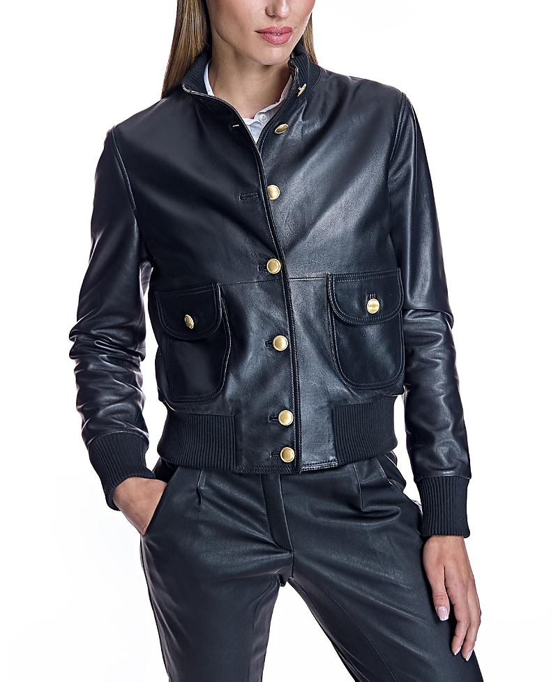 Maximilian Leather Bomber Jacket In Black