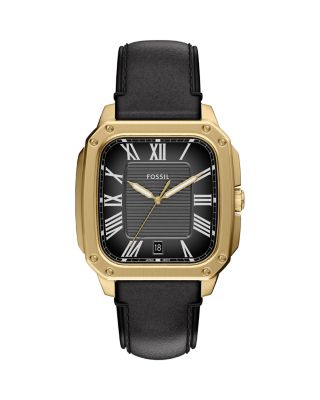 Crosby Three-Hand Black Leather Watch, 42mm x 30mm
