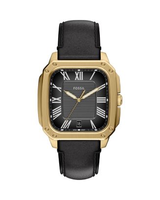 Fossil Crosby Three-Hand Black Leather Watch, 42mm x 30mm