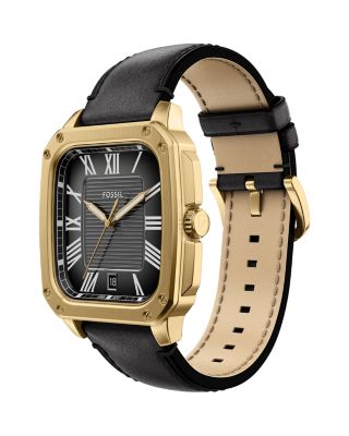 Crosby Three-Hand Black Leather Watch, 42mm x 30mm