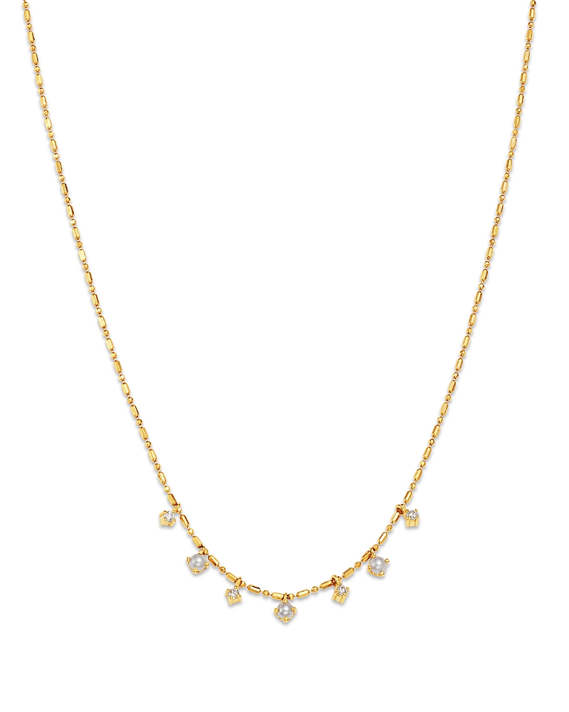 Zoe Chicco 14K Yellow Gold Cultured Freshwater Pearl & Diamond Tube Bar Dangle Necklace, 16