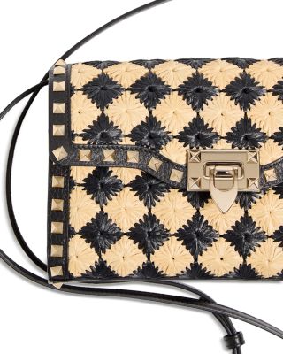 Rockstud Raffia-Effect Shoulder Bag