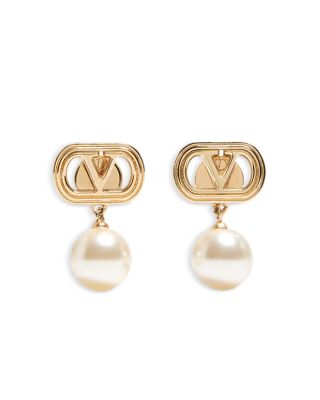Imitation Pearl Drop Earrings, 0.8"L