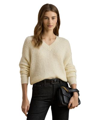 Sequined Rib-Knit V-Neck Sweater