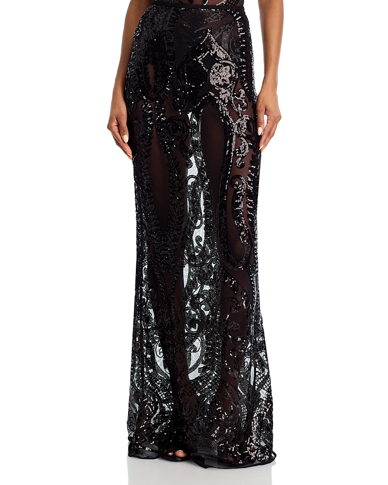 Norma Kamali Obie Sheer Sequin Mesh Maxi Skirt In Black