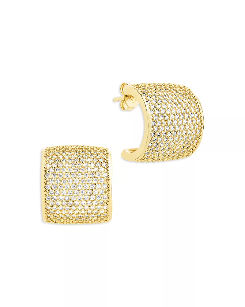 Sterling Forever Simone Pave Curved Stud Earrings