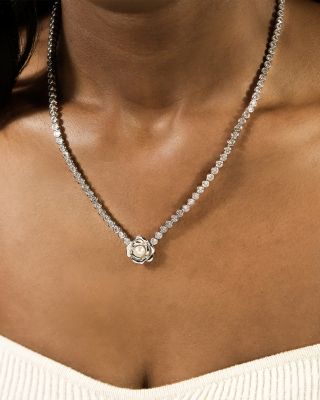 Rosa Cubic Zirconia & Cultured Freshwater Pearl 3D Rose Pendant Necklace, 16"-18"