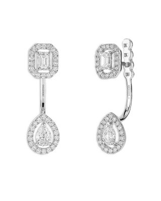 18K White Gold My Twin Diamond Pear & Emerald Cut Toi & Mois Halo Adjustable Front to Back Drop Earrings