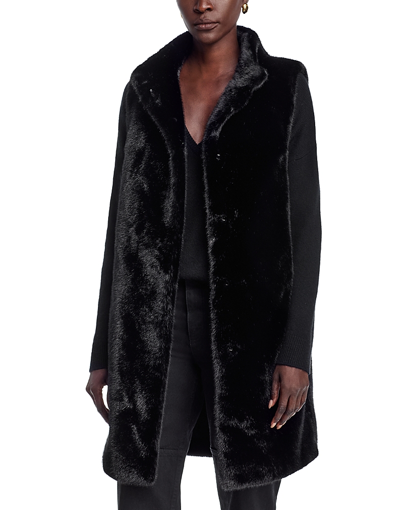 Adrienne Landau Dana Faux Fur Long Vest In Black