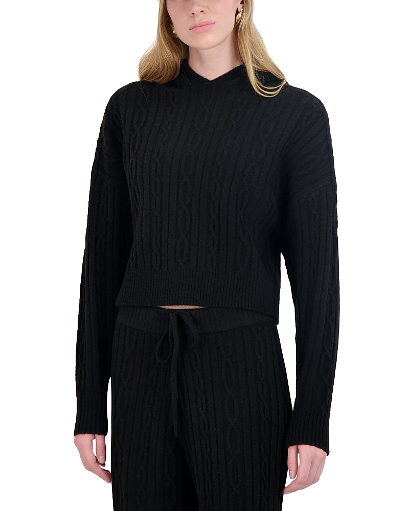 Point Brushed Cable Knit Hoodie In Black
