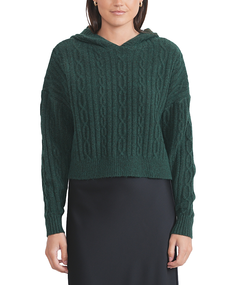 Point Brushed Cable Knit Hoodie In Green