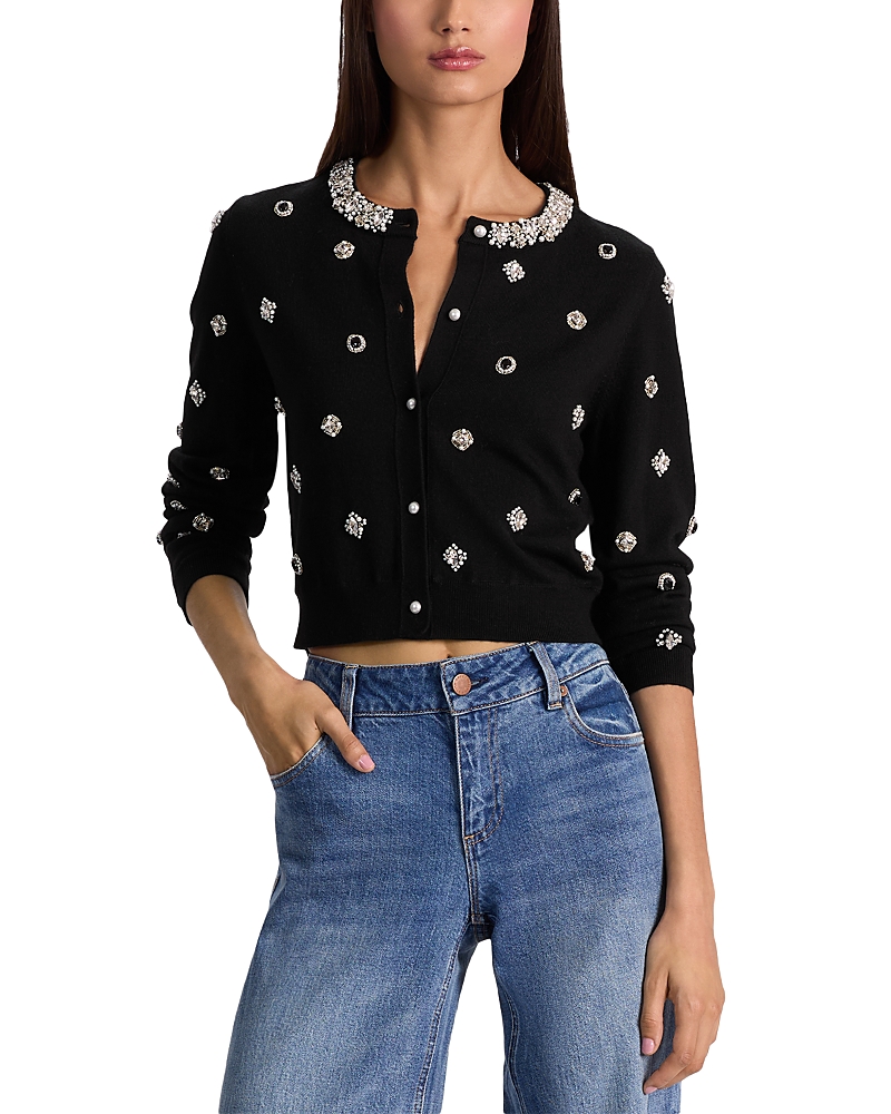 Alice And Olivia Dollie Embellished Cardigan Sweater In Black