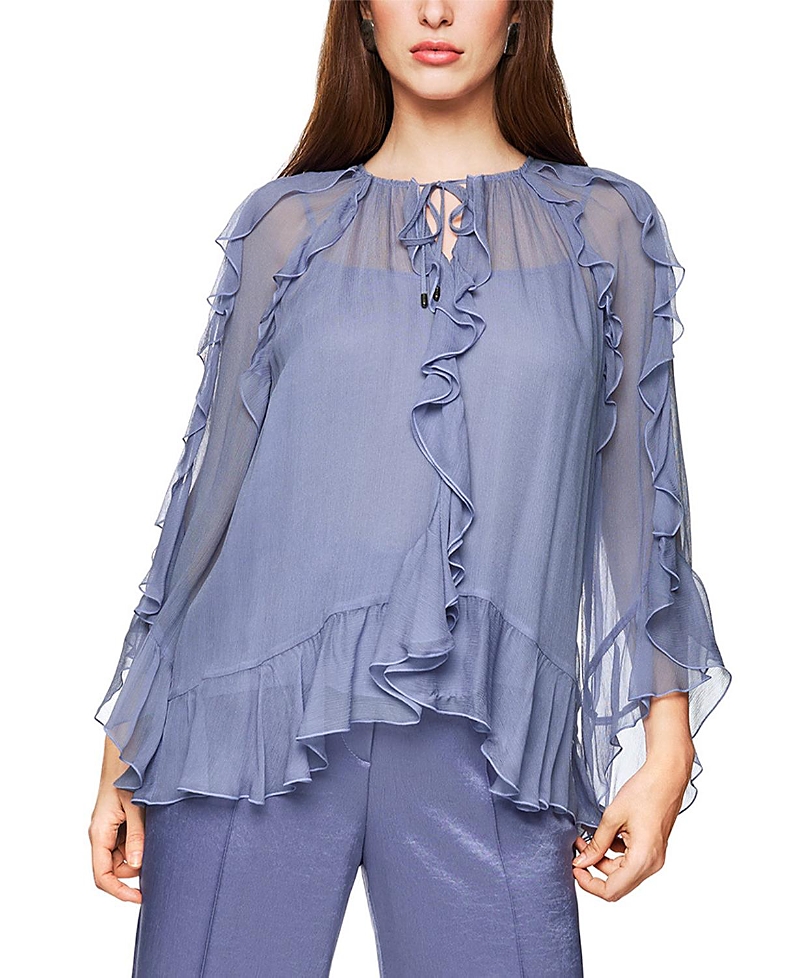 Marc Cain Boho-style Flounce Blouse In Blue